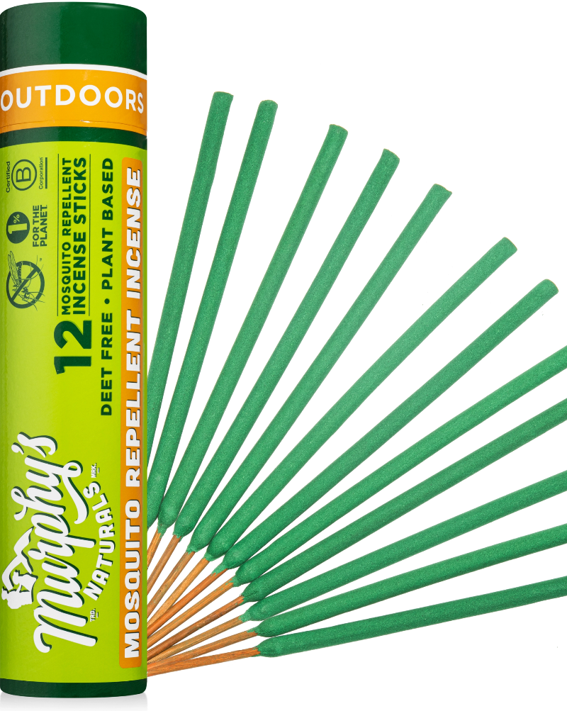 Murphy's naturals mosquito repellent incense sticks - 12 sticks per tube - burn time 2 2.5 hours - natural - deet free - plant based - citronella - lemongrass - rosemary - peppermint - cedarwood - bamboo sawdust. Weight: 0.52 lbs. Dimension: 2.5" x 2.5" x 11.25".