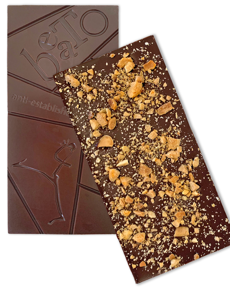 72% dark chocolate with roasted marcona almonds and smoked paprika. Pinching spaniards is a collection of letters that Beatrice Wood wrote to Steve Hoag. At the age of 65, wood wrote that wouldn’t return until she “pinched every spaniard.” she was home three months later.