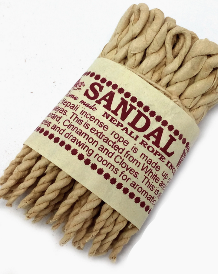 This Nepali incense rope is made up of herbs found in the high Himalayas, extracted from White and Red Sandalwood, Saldup, Spikenard, Cinnamon and Cloves. This is abundantly used in Stupas, Temples and drawing rooms for aromatic ambience. One bundle contains 50 incense ropes, 11cm long each. Burn time per rope is approx 15min.