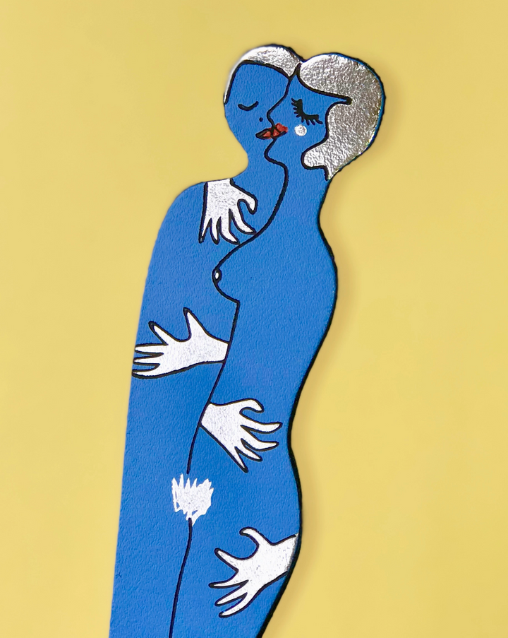 Double sided bookmark One side hugging, one side BOOK LOVERS. Blue with silver (other colors shown are for example only).