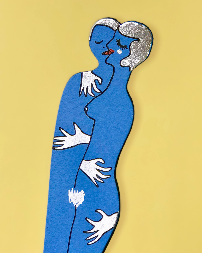 Double sided bookmark One side hugging, one side BOOK LOVERS. Blue with silver (other colors shown are for example only).