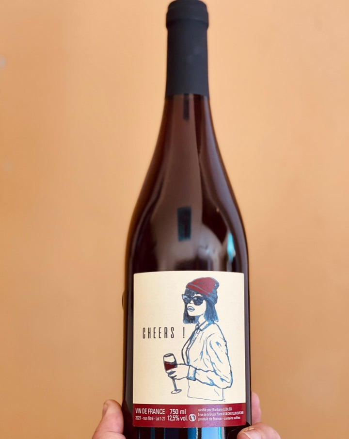 Sauvignon Blanc, Gamay Loire, France.  Woman winemaker - Barbara Lebled. All natural. Chillable red. Red and white blend. Strawberry horse butt. Light and lovely. Smooth sailing on a sea of berries + minerals on an earthy ship.