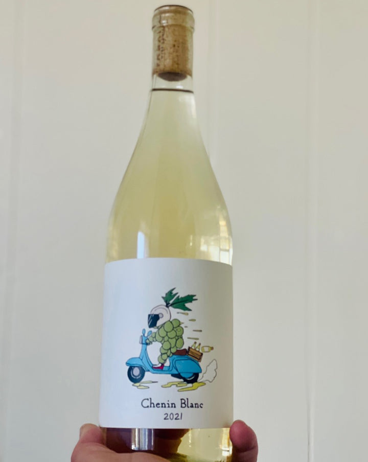 100% Chenin Blanc Clarksburg, California.  Woman winemaker - Shelbi Herring. All natural. If a wine were a Disney Character this one would be Prince or Princess Charming with its easy and delightful taste. Under ripe melons. Wild dandelions. Crisp and Sunny!