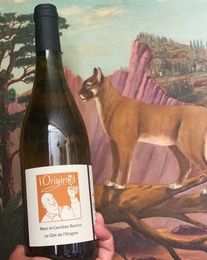 Le Clot de L’ Origine Orange Wine 50% Macabeu, 50% White Syrah Roussillon, Franc.  Woman winemaker - Caroline Barriot. All natural. Biodynamic. So rich + fat with minerality you will feel like a billionaire after the second sip. Yeasty overripe apples + pears. Tension + spice. ORANGE.