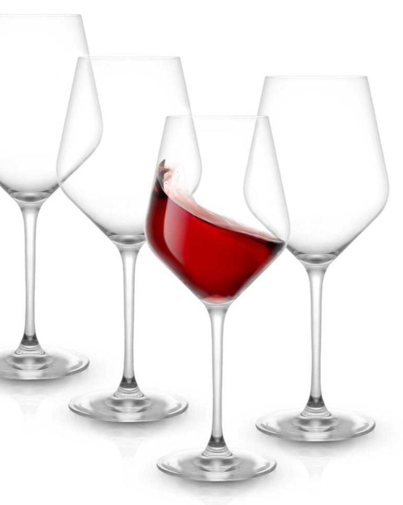 JoyJolt Layla Red Wine Glasses, 17 Oz Set of 4. With beautiful glass cut, perfectly uniform rims and sophisticated lines, the JoyJolt Layla White Red Glasses will certainly impress anyone! These are crafted with care in Czech Republic from premium quality, highly durable crystal. Dishwasher Safe.